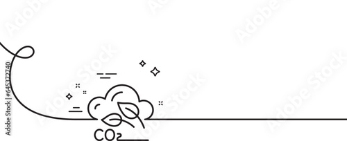 Co2 gas line icon. Continuous one line with curl. Carbon dioxide emissions sign. Exhaust reduction symbol. Co2 gas single outline ribbon. Loop curve pattern. Vector