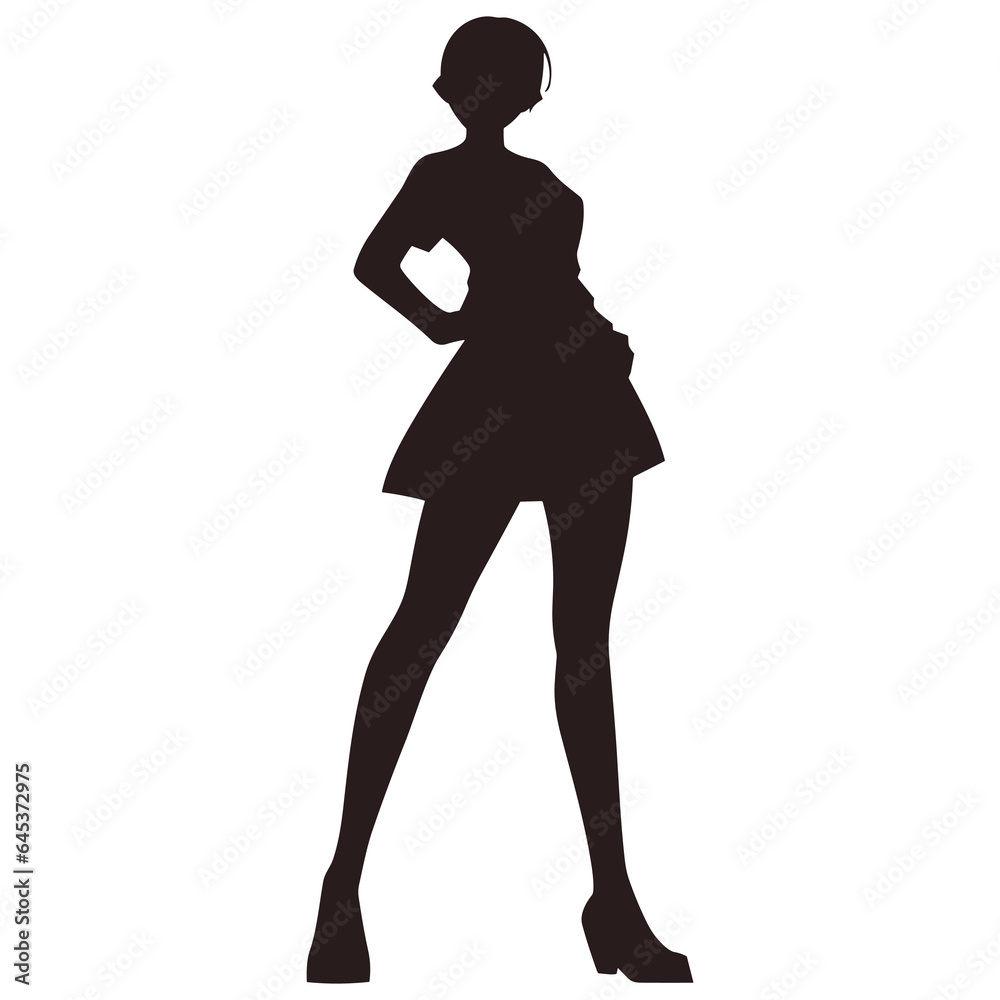 Silhouette girl standing model pose icon simple flat vector