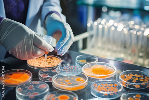 Laboratory specialist inspecting a Petri dish with a precise fermentation specimen, symbolizing cutting-edge biotechnological investigation