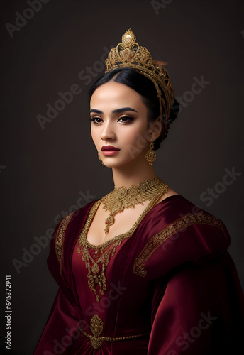 portrait of young senior mature queen with crown, princess with crown