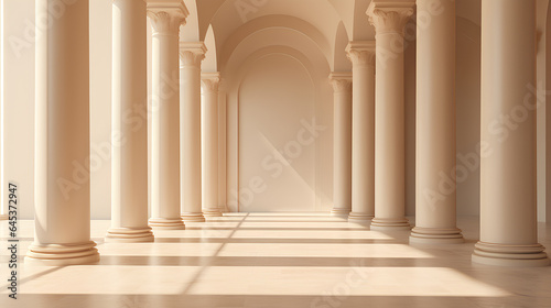 empty corridor with classic white columns. 