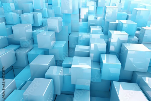 A mesmerizing aerial view of a vibrant sea of blue cubes suspended in mid-air