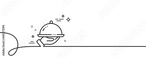 Restaurant food line icon. Continuous one line with curl. Dinner sign. Hotel room service symbol. Restaurant food single outline ribbon. Loop curve pattern. Vector