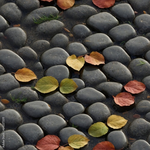Autumn Leaves on Pebble Stone Pavement - A Seamless Pattern for Tiling.