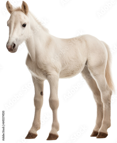 Side view of a standing white horse foal isolated on a transparent background © Flowal93