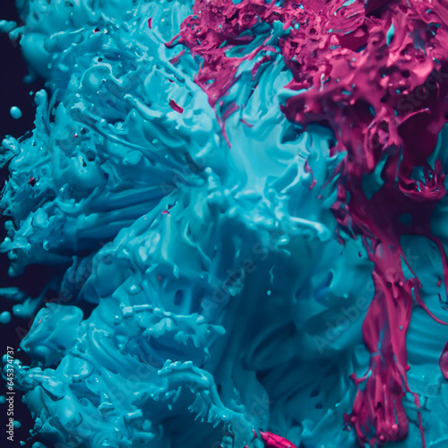 Light blue and magenta paint explosion color on black