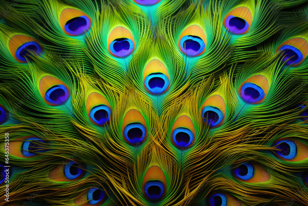 Fototapeta premium Peacock's Tail Feathers in Motion