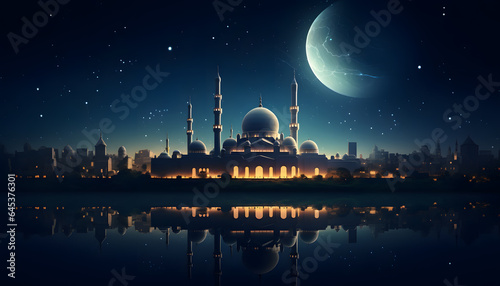 beautiful serene mosque at night in the blessed month of ramadhan