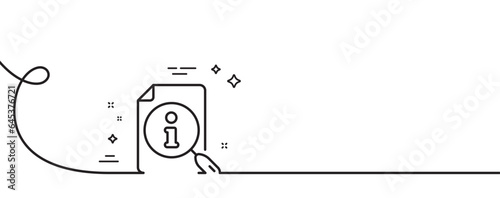 Search info line icon. Continuous one line with curl. User manual sign. Information document symbol. Search single outline ribbon. Loop curve pattern. Vector