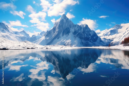 Serene Alpine Beauty: Crystal Lake and Snowy Peaks © Andrii 