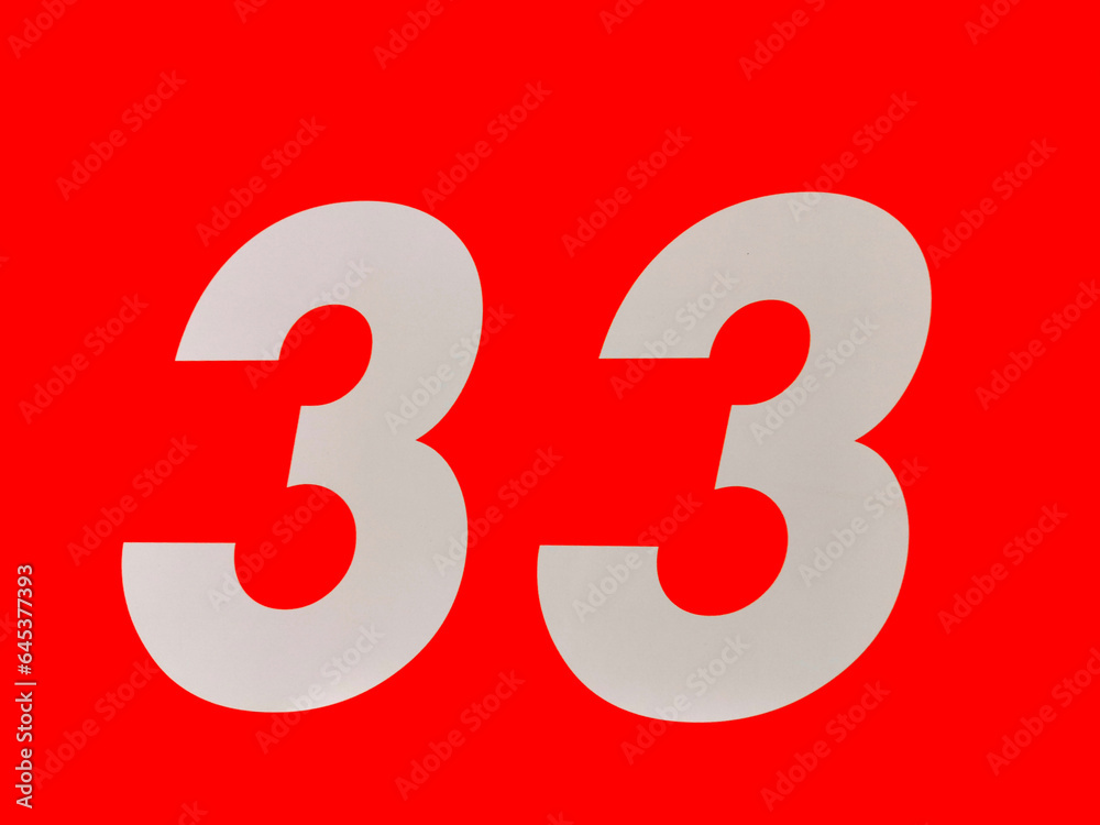 2D number thirty three on a plain background 2D number thirty three on a plain background