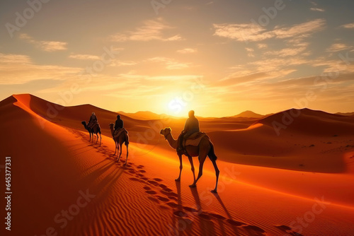 Sahara Desert Camel Journey at Sunset