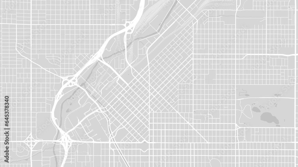 Background Denver map, United States, white and light grey city poster. Vector map with roads and water. Widescreen proportion, flat design roadmap.