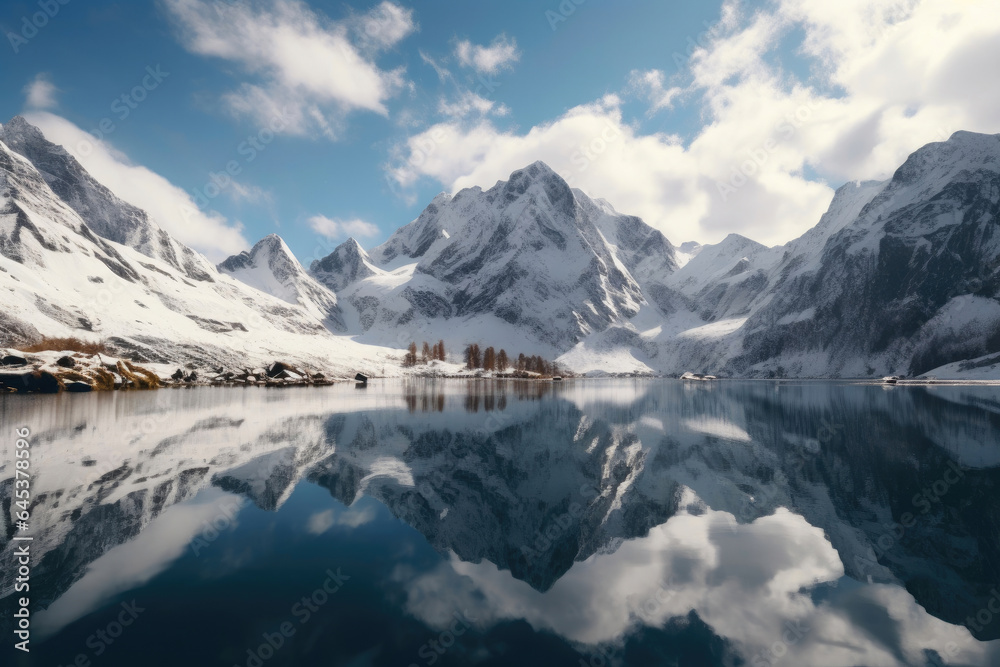 Reflections of Grandeur: Alpine Lake and Snow-Crowned Peaks