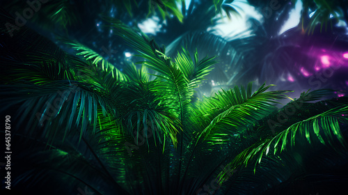 tropical palm tree with green light