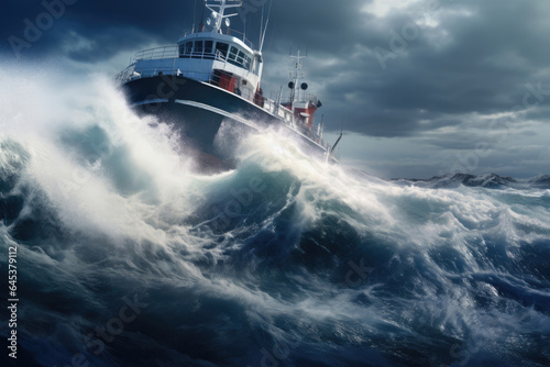 Tugboat Triumphing Over Ocean Swells