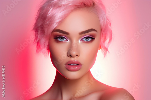 Dramatic Lighting in Pink: Glamorous Woman © AIproduction