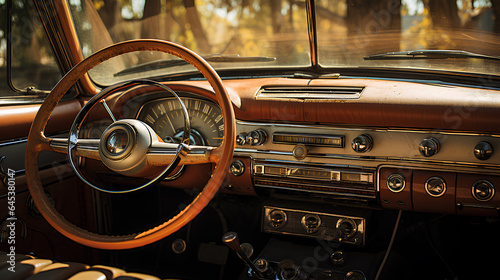 close up vintage car interior