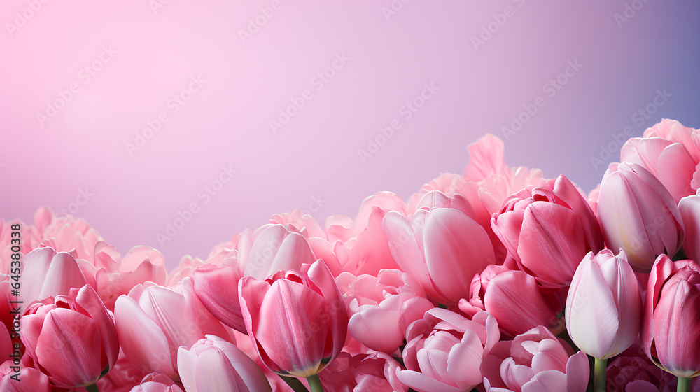 pink tulips on purple background - obrazy, fototapety, plakaty 