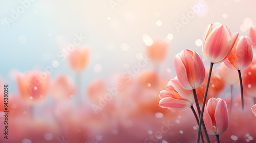 pink tulips on the blurred background