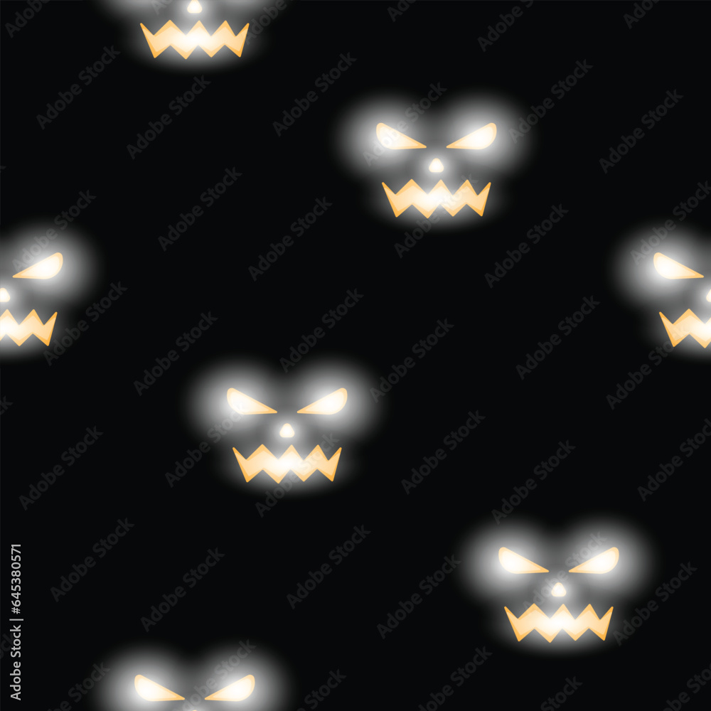 Fototapeta premium Face of Halloween Pumpkin on black background seamless vector