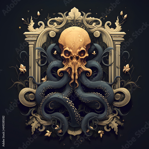 Kraken tshirt tattoo design dark art illustration isolated on black