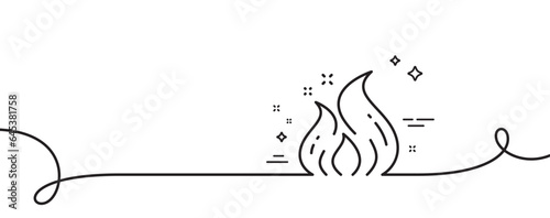 Fire energy line icon. Continuous one line with curl. Flame sign. Ecology symbol. Fire energy single outline ribbon. Loop curve pattern. Vector