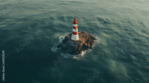 a lighthouse in the sea in the evening