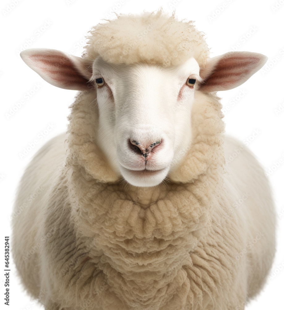 Fototapeta premium Portrait of a sheep isolated on a white background as transparent PNG