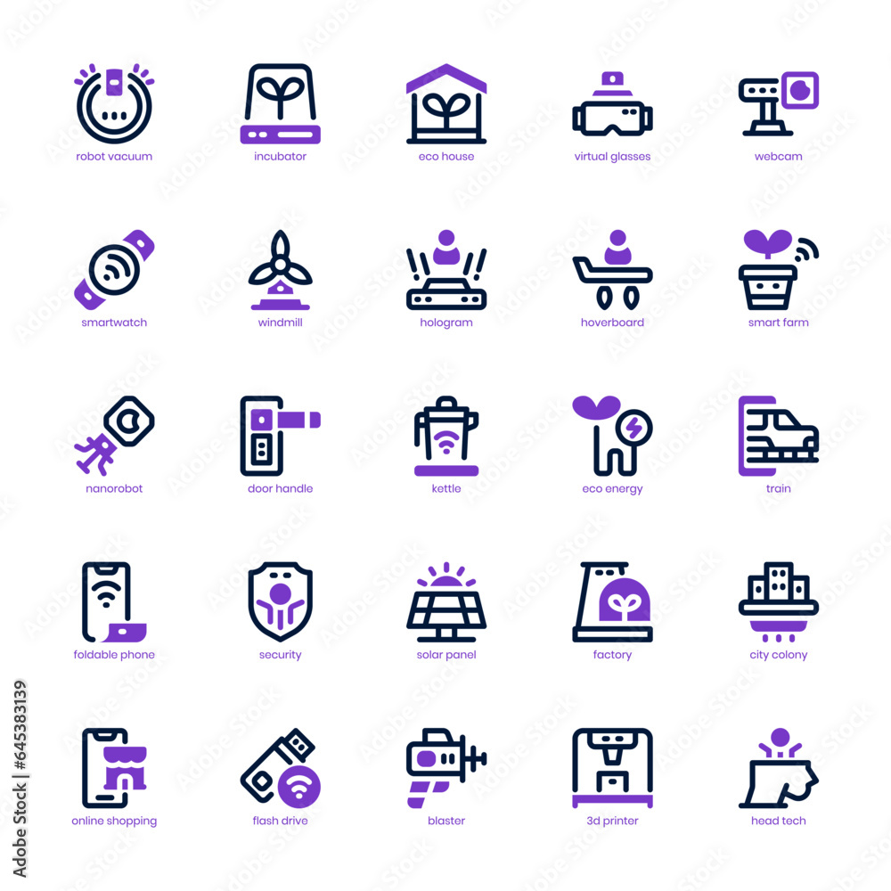 High Tech icon pack for your website, mobile, presentation, and logo design. High Tech icon dualtone design. Vector graphics illustration and editable stroke.