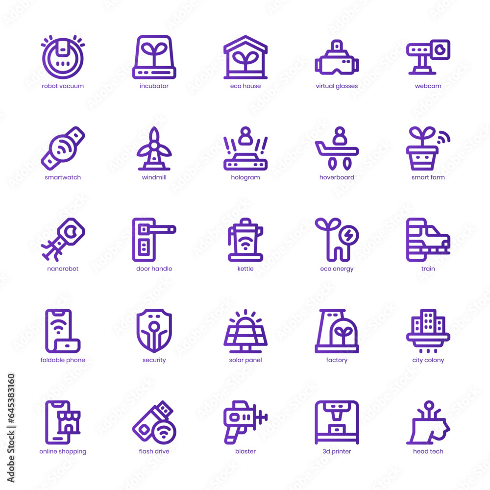 High Tech icon pack for your website, mobile, presentation, and logo design. High Tech icon basic line gradient design. Vector graphics illustration and editable stroke.