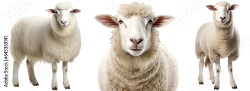 Sheep collection (portrait, standing), animal bundle isolated on a white background as transparent PNG photo