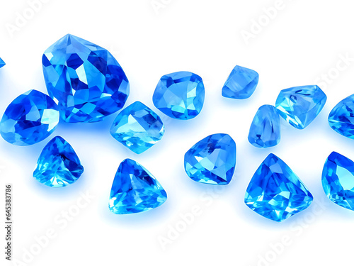 A set of blue  clear  natural  faceted crystals. Faceted diamond. Glass stones