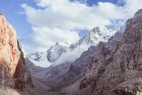 Snow-capped mountain peaks in Tajikistan