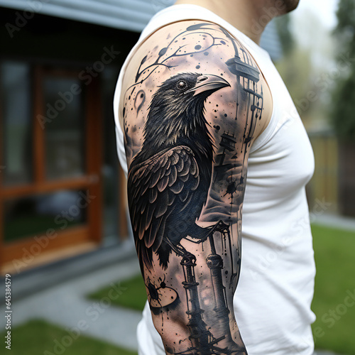 crow tattoo on arm photo
