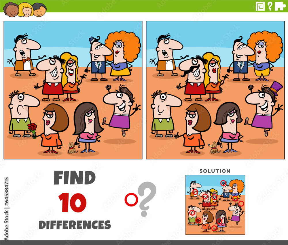 differences activity with funny cartoon people
