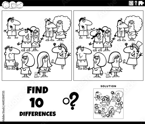differences activity with cartoon people coloring page