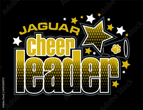 Jaguar cheerleader team design with megaphone and stars for school, college or league sports