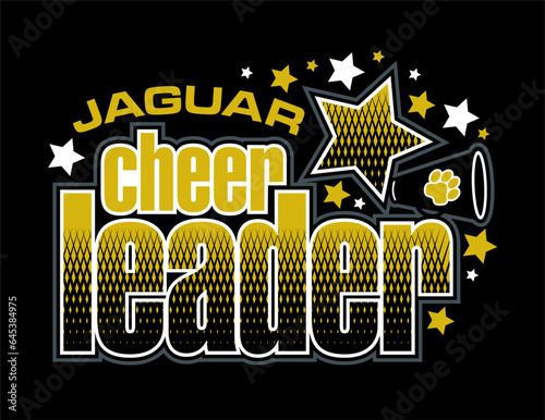 Jaguar cheerleader team design with megaphone and stars for school, college or league sports photo