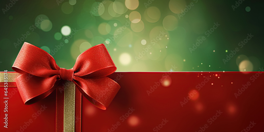 Gift card with red ribbon. Christmas, Birthday, Anniversary, Valentine's day present. Empty space for text or logo. Generative Ai Gift card with red ribbon. Christmas, Birthday, Anniversary, Valentine's day present. Empty space for text or logo. Generative Ai