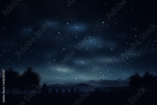 A starry night sky with silhouetted trees in the foreground