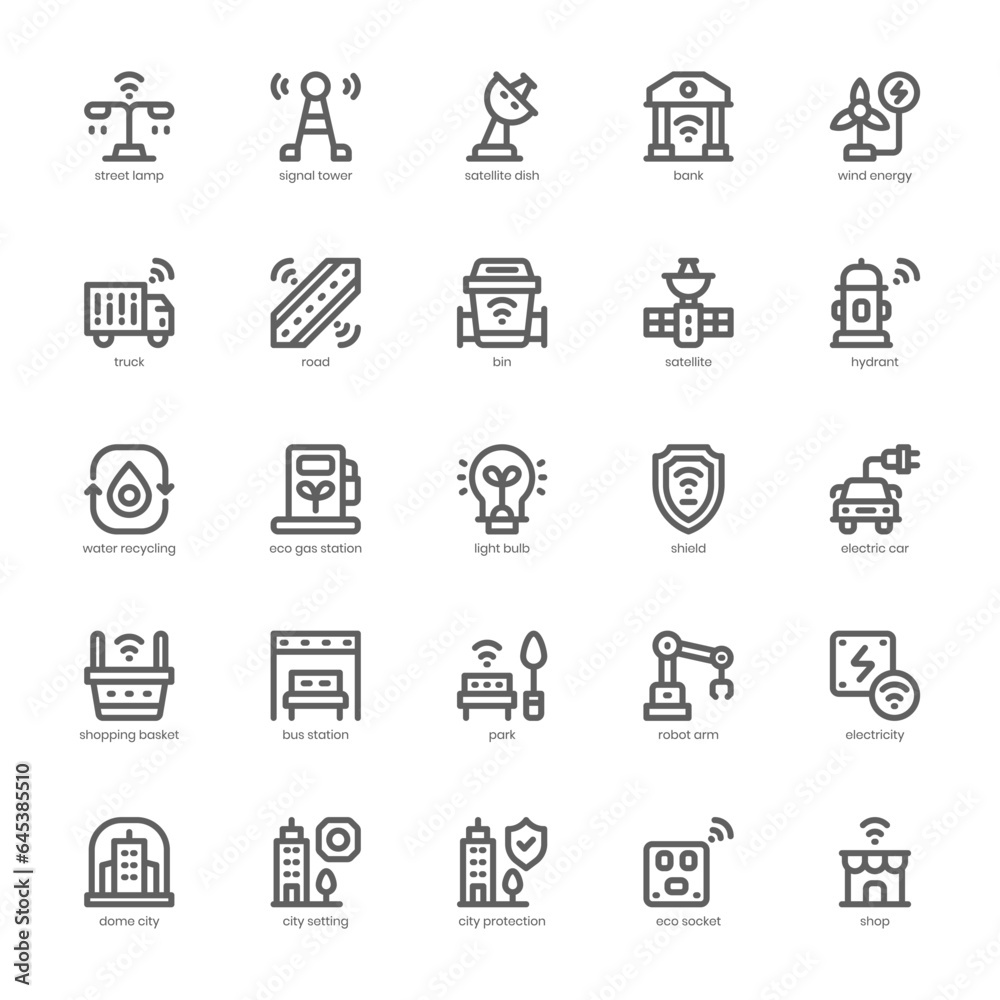 Smart City icon pack for your website, mobile, presentation, and logo design. Smart City icon outline design. Vector graphics illustration and editable stroke.