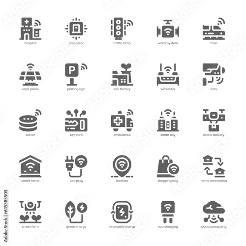 Smart City icon pack for your website, mobile, presentation, and logo design. Smart City icon solid design. Vector graphics illustration and editable stroke.