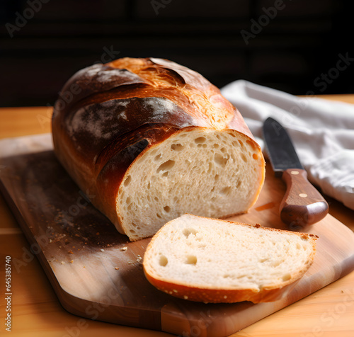 A loaf of fresh bread with sliced pieces. High resolution.