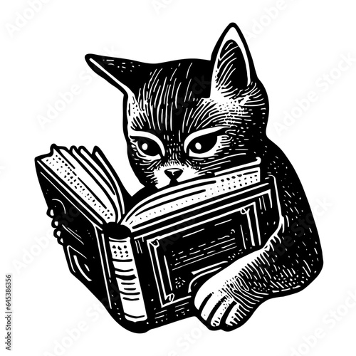 cat reading a book sketch