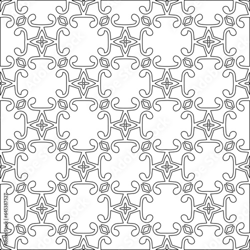 Vector pattern with symmetrical elements . Modern stylish abstract texture. Repeating geometric tiles from striped elements.Black and white pattern.