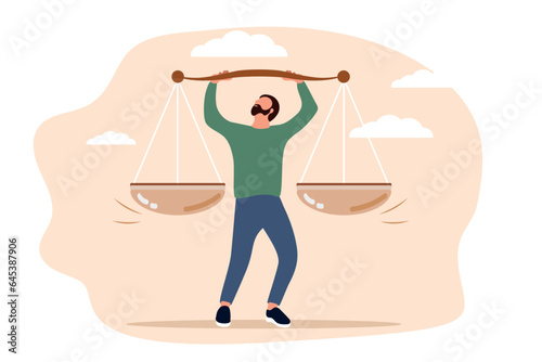 Principles and business ethic to do right things, social responsibility or integrity to earn trust, balance and justice for leadership concept, confident businessman leader lift balance ethical scale.