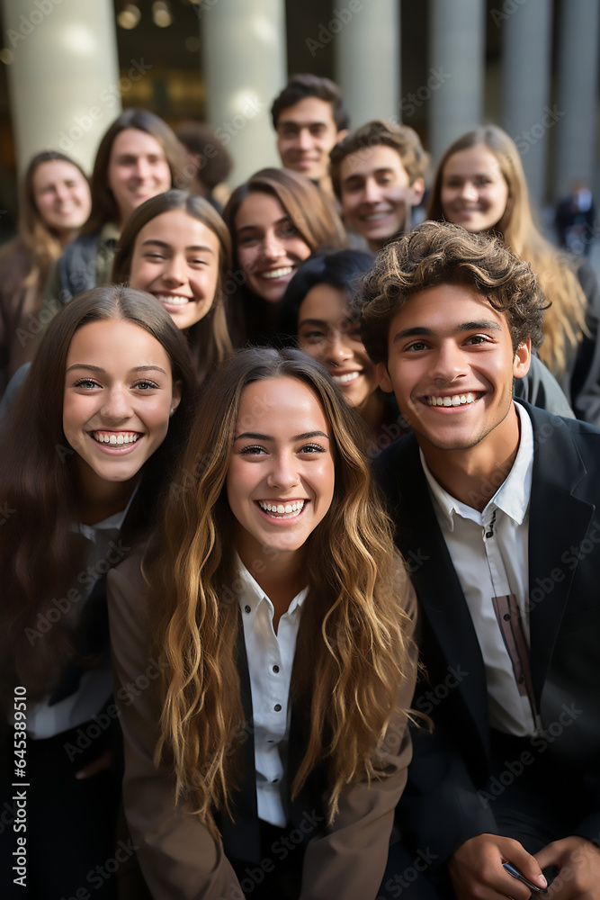 group of young male and female students at university