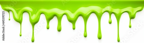 Bright Green Slime Dripping from Top Isolated on White Background. Generative ai photo