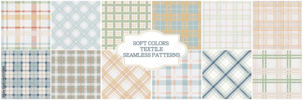 Collection of color textile seamless patterns - geometric striped design. Vector repeatable cloth backgrounds. Delicate fabric prints